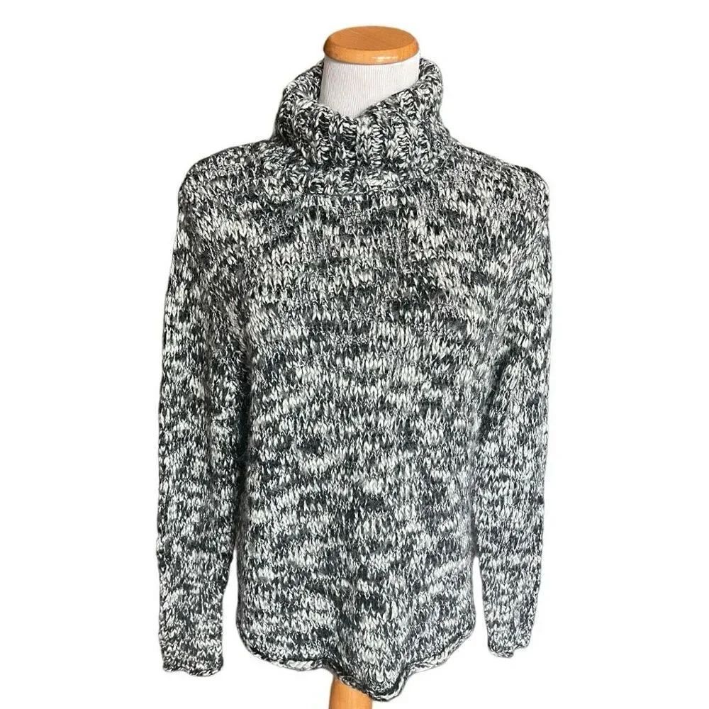 Womens CC Hughes Black & White Marled Turtleneck Cabin Sweater - Sz L
